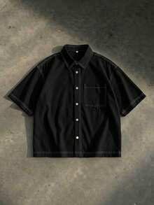 EASEVO Plus Size Men's Fashionable Short Sleeve Shirt, Spring/Summer, Vacation, Father's Day Gifts - Black - View 6