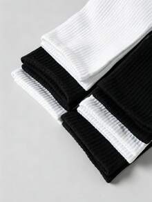 ROMWE 6 pares Calcetines de tripulación unicolor - Blanco y Negro - Ver 3