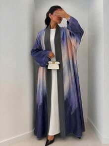 Yasmyna Damen Abaya aus gewebtem Satin mit digitalem Positionprint, Burnout-Effekt, langen Ärmeln, A-Linie, elegant, romantisch und dezent - Verschiedenfarbig - Übersicht 6