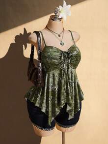 SHEIN ICON 女款大尺碼復古性感千禧風 Y2K 海灘度假波希米亞風綠色佩斯利花紋 - 彩色 - 查看 8