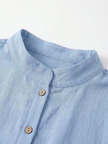 SHEIN LUNE CURVE Plus Size Woven Casual Shirt & Pants 2 Pieces Set, Vacation Autumn - Blue - View 4