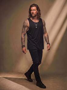 Fenqiro Men's Plus Size Geometric & Letter Graphic Printed Urban Sleeveless Tank Top, For Street Wear - Black - View 2