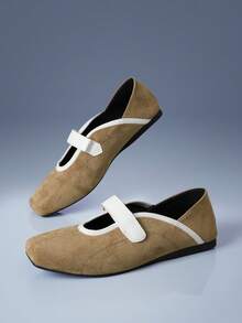 CUCCOO GRLICON French Retro Khaki Mary Jane Shoes, Niche Contrasting Color Ballet Flats - Khaki - View 3