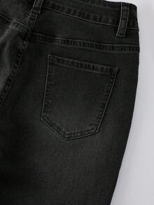 EMERY ROSE Plus Size Women's Casual Versatile Daily Wear Denim Jeans With Pockets And Buttons - Black - View 3