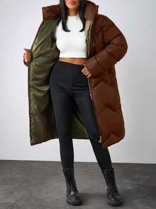 EURMUSE Hooded Puffer Jacket, Zip Front, Drawstring, Quilted, Side Pockets, Lightweight & Warm - Camel - View 6