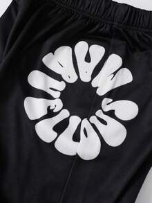 SHEIN 青少年男孩 2 件組字母印花連帽衛衣與運動長褲套裝，適合秋冬穿著 - 黑色 - 查看 3