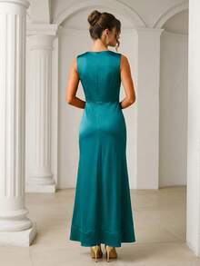 ZEYLAH Vestido ajustado con fruncido asimétrico, primavera/verano - Agua verde azul - Ver 4