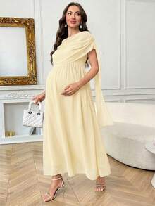 SHEIN Elegant Solid Color Maternity Party Dress - Yellow - View 6