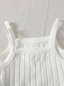 SHEIN 女童春夏細肩帶上衣與短褲套裝，素色羅紋多色細肩帶與短褲內衣套裝，2件組 - 白色 - 查看 6