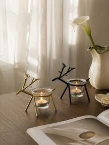 Cirelle 1pc Minimalist Reindeer Silhouette Candle Holder With Insert For Office Working Desk Featuring Captivating Visual Delight And Healing Style Comfort For Urban Career Women And Teen Girls - multicolor - View 2