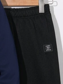 SHEIN 兒童青少年男孩休閒 2 件組 假分層字母圖案秋冬衛衣與運動長褲套裝 - 藏蓝色 - 查看 4