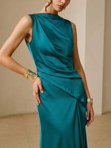 ZEYLAH Vestido ajustado con fruncido asimétrico, primavera/verano - Agua verde azul - Ver 2