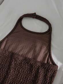 SHEIN Teen Girls Solid Color Ribbed Cropped Camisole And Wide Leg Pants Casual Set Back To School, Holiday Outfits - Brown - View 4