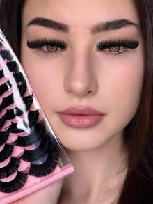 10 Pairs D Curl Fluffy Thick Russian Strip Lashes Mega Volume Faux Mink Lashes Eye Lifting Look Extension Dramatic Look Full Eyelash Strip Strip Lashes, Lashes, Eyelashes, Fake Lashes - Dense - View 9