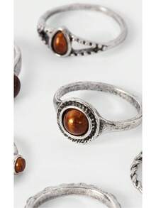 Noxbound Kombinasi Cincin Logam Antik Retro, Set Tumpuk Multi-Gaya, Aksesori Suasana Retro - MultiWarna - View 5