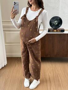 Slowluna Maternity Floral Embroidery Jumpsuit Fall - Brown - View 6