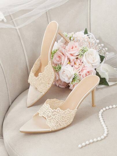 CUCCOO HITCHD Ladies Shoes Lace Hollow Pointed Stiletto High Heel Mueller Tender Wedding Bridesmaid Sandals