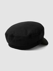 MortiRose 1pc Women's Solid Color Navy Cap, Street Fashion Beret Hat, Outdoor Casual Flat Top Cap Suitable For Autumn/Winter Travel, Beach Party - Black - View 6