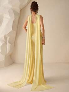 Coutiva Elegant Queen Princess Soft Yellow Knitted Fabric Fitted Slimming Strapless Formal Evening Gown Sexy Minimalist Design Waist-Cinched Winter Wedding - Yellow - View 8