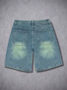 GALLERY FADE Pantalones cortos de mezclilla lavada vintage con patchwork y deshilachado hasta la rodilla para hombre - Azul lavado medio - Ver 2