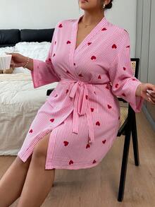 Napfluff CURVE Napfluff CURVE Plus Size Heart Romantic Cute Pink Belted Robe (2pcs) - Pink - View 3