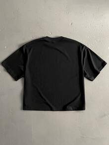 Manfinity ZONE917 Kaos Pendek Hitam Model Boxy Cropped Longgar dengan Blok Warna dan Motif Salib Duri - Hitam - View 6