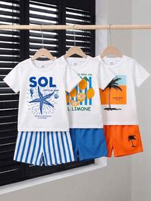 Set Musim Panas 6 Potong untuk Bayi/Balita (Laki-laki)! Motif Bintang Laut, Pohon Kelapa, dan Lemon Penuh Energi, Dipadukan dengan Warna Kontras yang Menyegarkan - MultiWarna - View 1