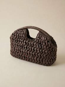Arave Bolso de mano de fibra natural 2025, bolso de playa de verano tejido a mano de rafia, color marrón, para mujer - Café - Ver 1