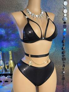 MidnightGlam Black Butterfly Chain Lingerie Set 2pcs, Sexy Lingerie For Women, Adult, Honeymoon, Hot, Date Night, Lingerie, Lace Sexy Lingerie, Lingerie Set, Sexy Outfit - Black - View 4