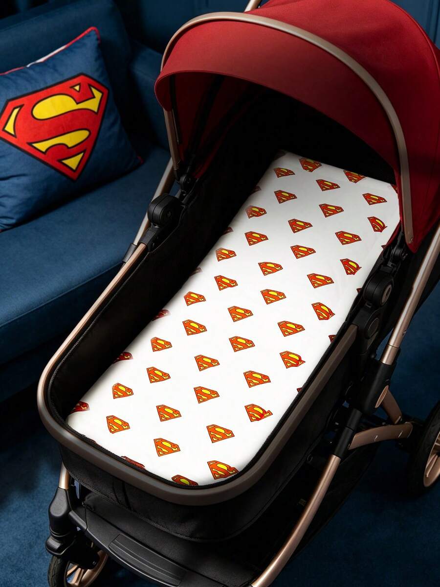 SUPERMAN X SHEIN Baby Stroller Seat Cushion,Printed Patterns,Cotton Padding Comfortable Suitable For Boys & Girls - Superman pattern on white background - View 1
