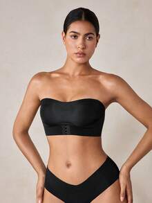 Veilyse Strapless Front Closure Wireless Minimizer Bra, Slip-Resistant & Chafe-Resistant, Thin Camisole Style Bra For Small Bust Women - Black - View 6