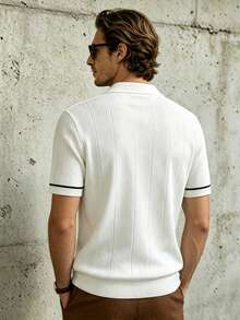 Manfinity Dauomo Men's Fashion Button Half-Placket Short Sleeve Knit Top - White - View 4