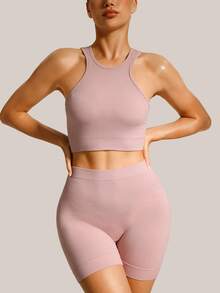 Barelissa Ensemble de lingerie 2 pièces mode, short moulant confortable avec dos nu, à porter en extérieur, pour le sport et les tenues décontractées - Vieux Rose - Voir 2
