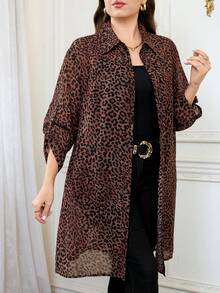 Reflora Plus Size Fashion Commuter Leopard Print Blouse - Multicolor - View 6
