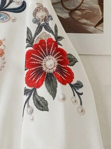 返校季前青春期女孩花卉印花拉鍊連帽外套 寬鬆版型內裡外套 - 白色 - 查看 6