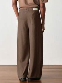 SWAVVY Men's Solid Color Pleated Casual Versatile Daily Travel Long Pants - Brown - View 6