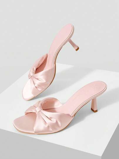 MOTF WOMEN'S HIGH-HEELED PLEATED MULLER SANDALS ELEGANT SIMPLE WEDDING WEAR