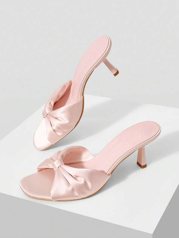 MOTF WOMEN'S HIGH-HEELED PLEATED MULLER SANDALS ELEGANT SIMPLE WEDDING WEAR
