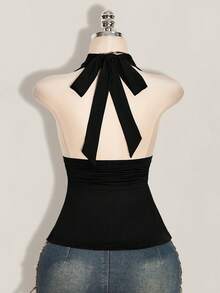 SHEIN ICON 萬聖節女款掛脖露背黑色娃娃裝背心 - 黑色 - 查看 2