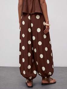 Maija Women's Polka Dot Casual Versatile Daily Lantern Long Pants - Brown - View 2