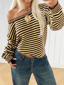 SHEIN EZwear 女款休閒條紋長袖針織衫，秋冬款 - 彩色 - 查看 7