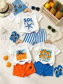 Set Musim Panas 6 Potong untuk Bayi/Balita (Laki-laki)! Motif Bintang Laut, Pohon Kelapa, dan Lemon Penuh Energi, Dipadukan dengan Warna Kontras yang Menyegarkan - MultiWarna - View 8