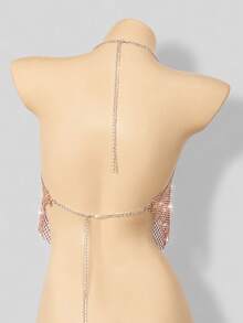 VaVaBold Rhinestone Studded Fishnet Overlay Cami Top For Holiday Party Clothes - Dusty Pink - View 2