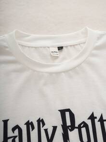 HARRY POTTER X SHEIN Men's Short Sleeve T-Shirt And Shorts Loungewear Set - White - View 3