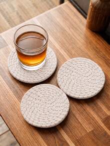 8pcs Pack Coasters With Holder, Minimalist Table Woven Coasters, Kitchen Table Heat-Resistant Coasters And Thick Insulation Pads For Kitchen Decor,Assorted Coaster Set For Home ,KitchenTabletop Protection Suitable Christmas For Holiday Gift Giving - White - View 4