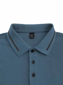 Manfinity Homme 男士拼色短袖休閒通勤 Polo 衫 - 水鴨藍 - 查看 3