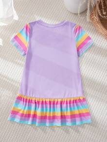 BABY SHARK X SHEIN Gaun Anak Perempuan Motif Kartun Garis-Garis Warna-warni - Purple - View 2