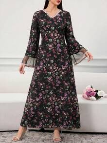 Al Najma 女款度假時尚刺繡花卉印花阿拉伯傳統長裙 - 彩色 - 查看 4