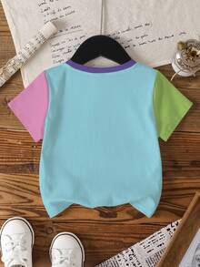 BABY SHARK X SHEIN Young Girl Cartoon Print Round Neck Short Sleeve Casual Versatile T-Shirt - White - View 2