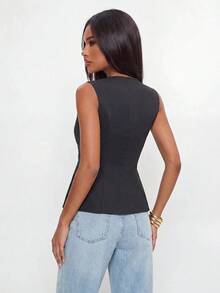Avantive Women's Solid Color Zipper Front Pleated Tank Top For Daily Wear And Vacation - Dark Grey - View 2